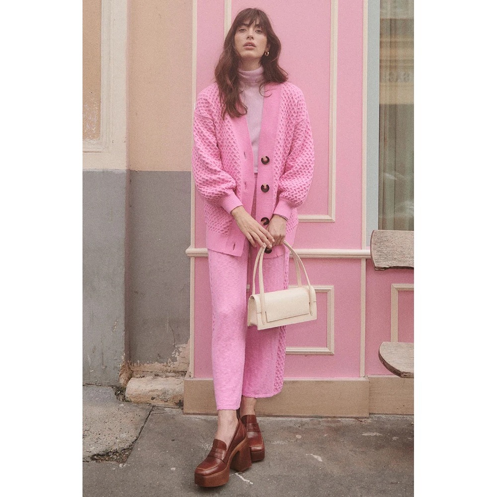 Spell Boho Cottagecore Highland Chunky Knit Cotton Wool Cardigan Sweater Pink